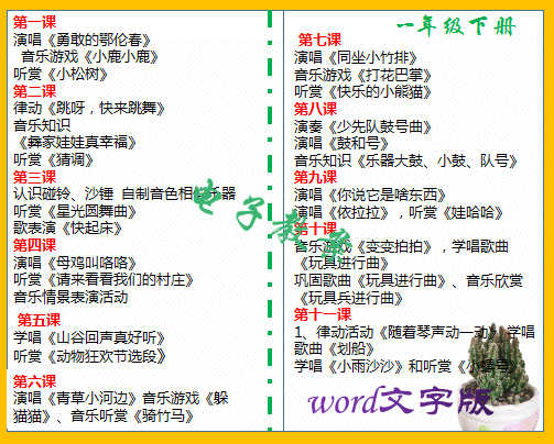 湘艺版小学一年级下册音乐同步教案