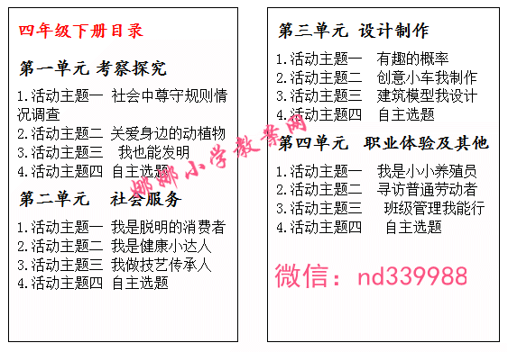 内蒙版小学四年级下册综合实践活动指导教案