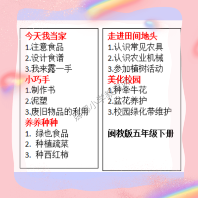 闽教版小学五年级下册劳动教案