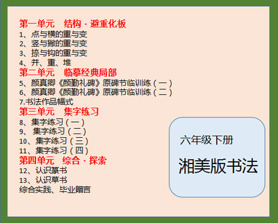 湘美版小学六年级下册书法练习指导教案
