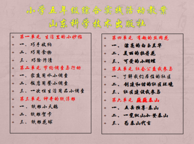 山东科学技术版小学五年级上册综合实践活动教案