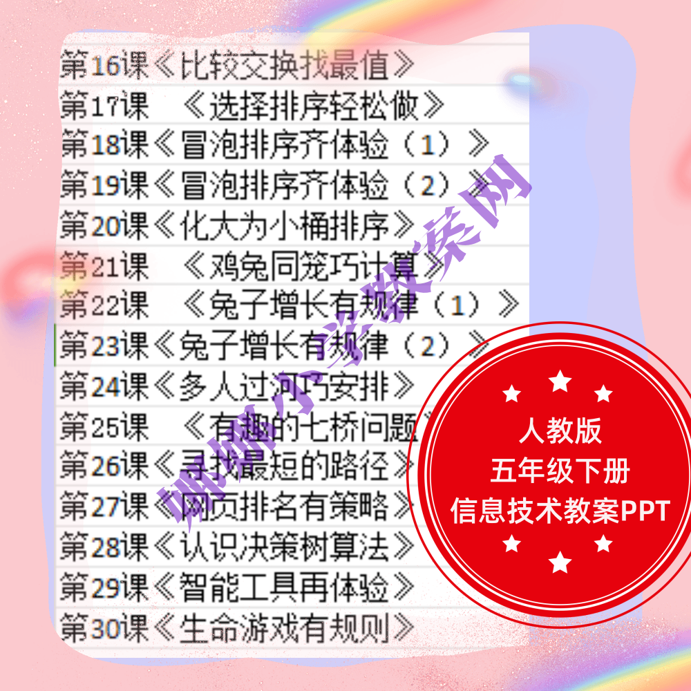 人教版小学五年级下册信息科技教案PPT