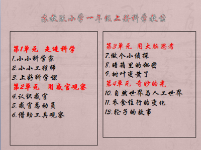 苏教版小学一年级上册科学教案